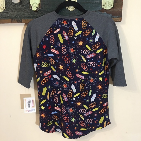 LuLaRoe Sloan Junior Fireworks Print Baseball Style T-Shirt Size 14 - Picture 8 of 11